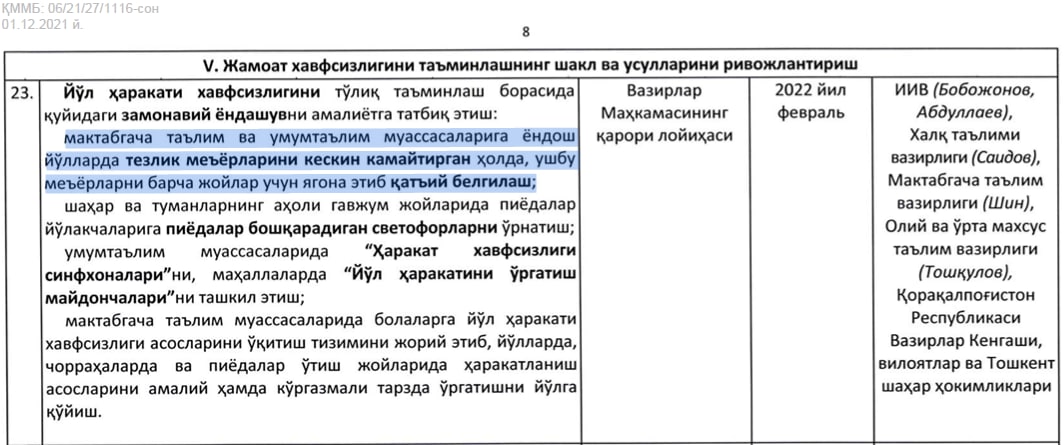 ​Мактаб ва боғчалар олдида рухсат этилган тезлик меъёри кескин камайтирилади