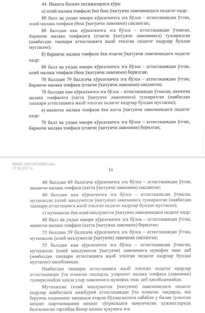 Янги аттестация баҳолаш мезони