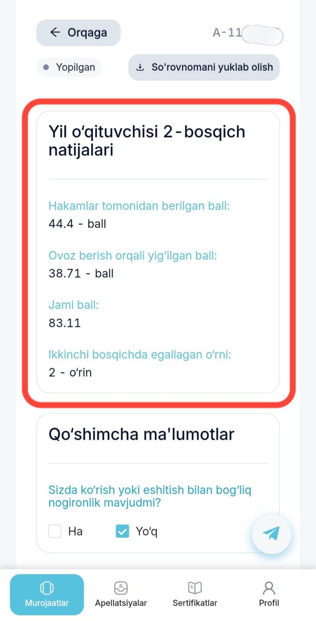 “Yil oʻqituvchisi” tanlovining ikkinchi bosqich sinov natijalari aniqlandi