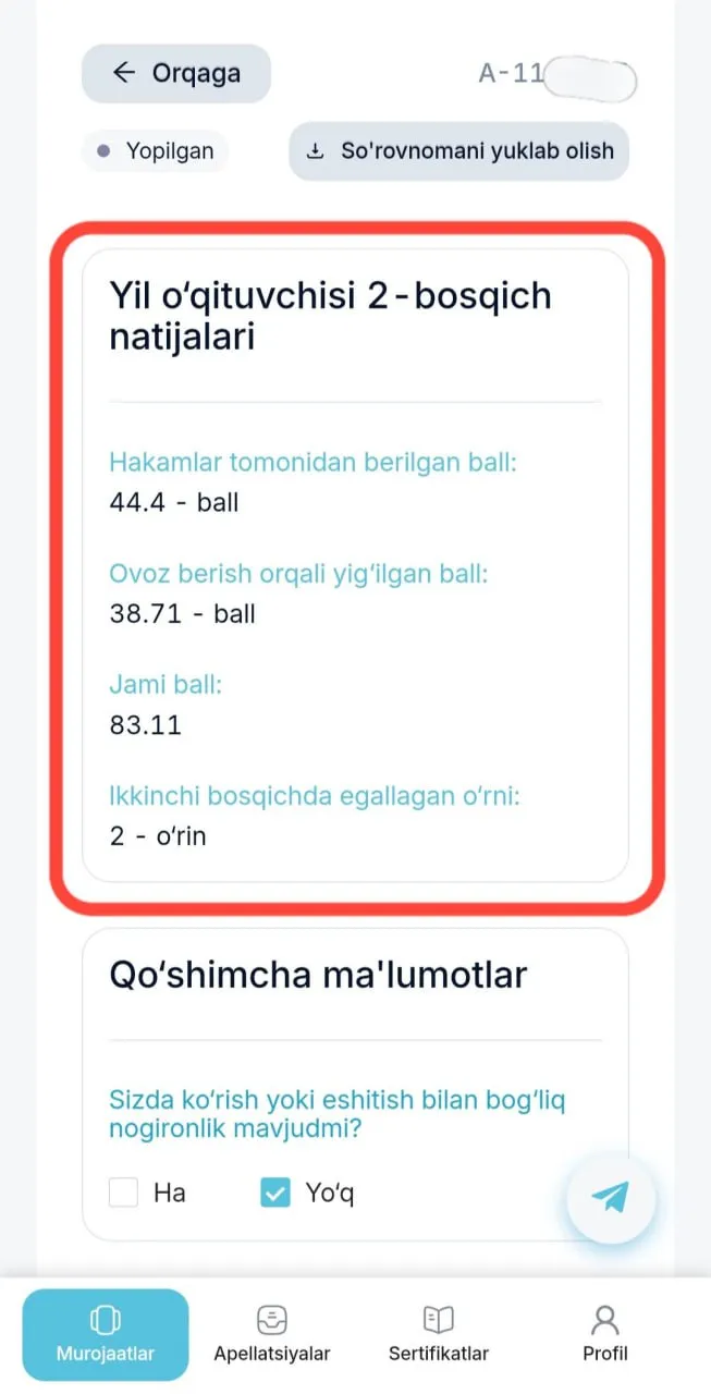“Yil oʻqituvchisi” tanlovining ikkinchi bosqich sinov natijalari aniqlandi