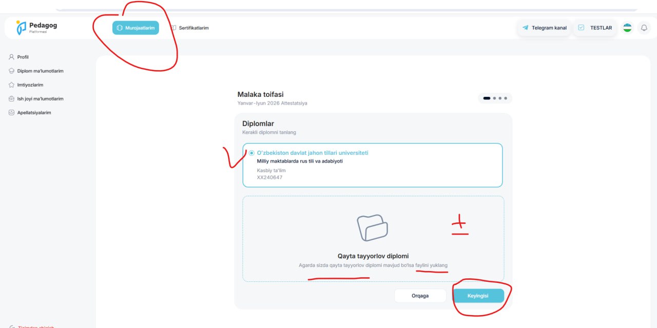 Қайта тайёрлов дипломини қандай юклаш мумкин?