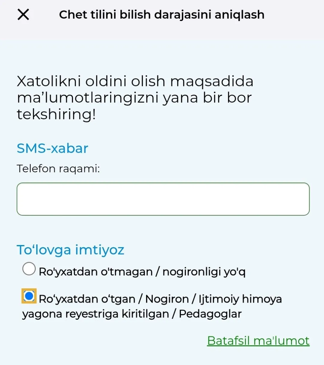 Endi pedagoglar chet tilini bilish darajasini aniqlash imtihonini 50 foiz chegirma bilan topshirishadi